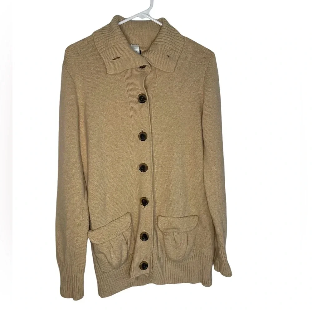 J Crew Beige Button Up Wool Blend Cardigan Women’s Size Large Bohemian Preppy